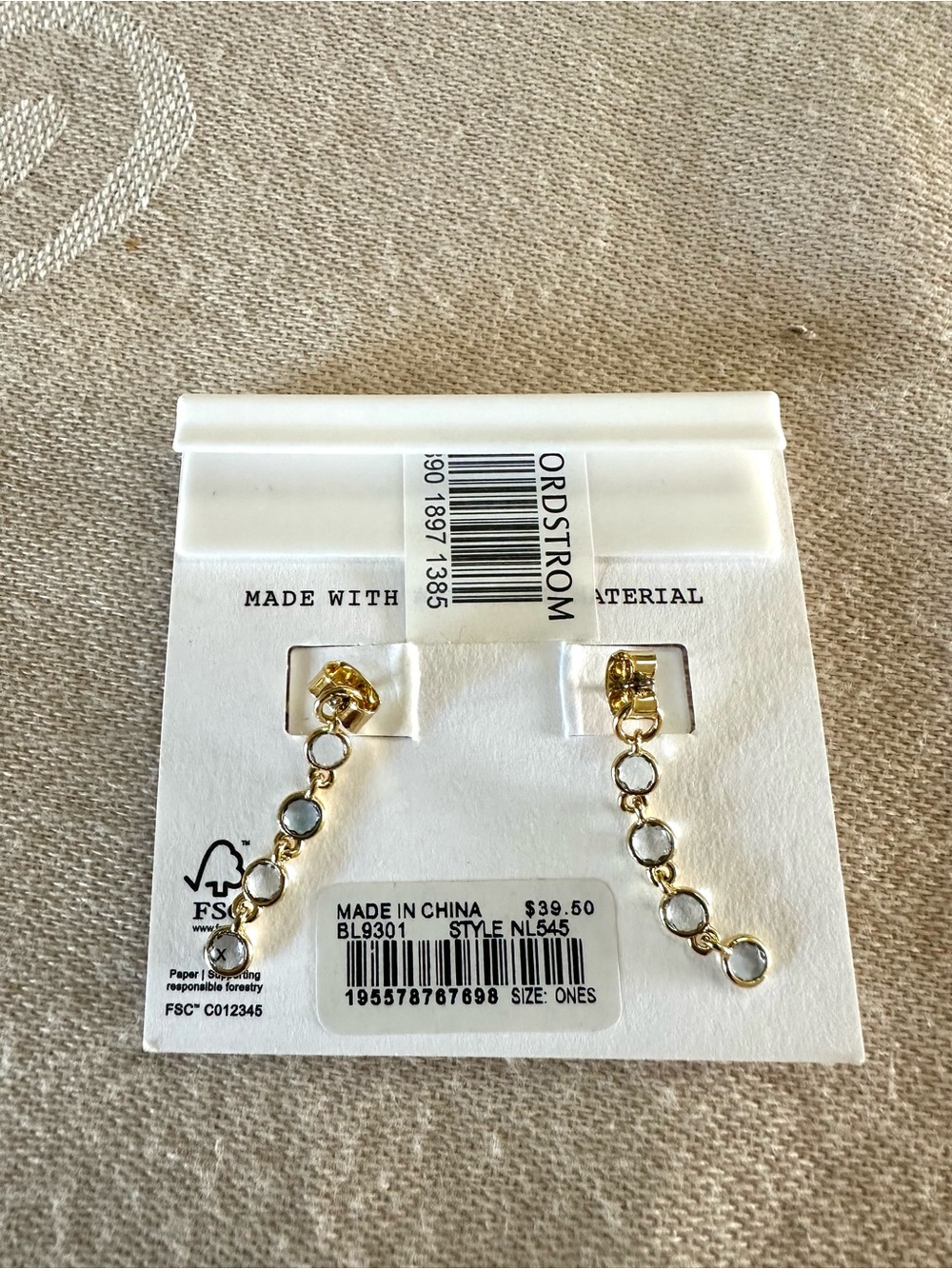 Madewell Crystal Drop Earrings Gold Tone NWT Hypoallergenic - Picture 2 of 2